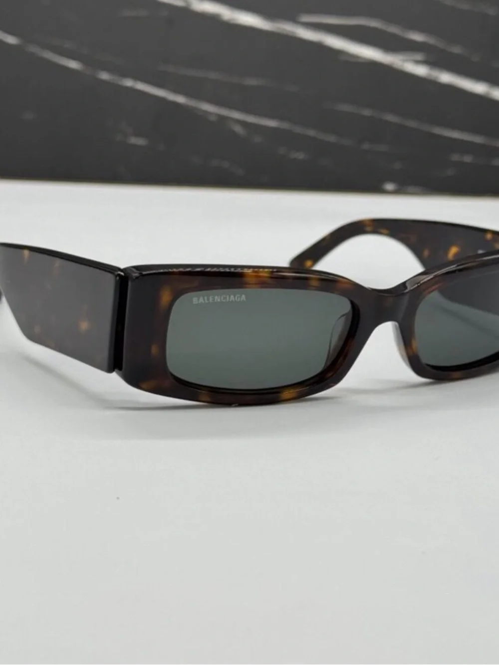 Balenciaga Dark Havana Tortoiseshell Sunglasses with White Logo
